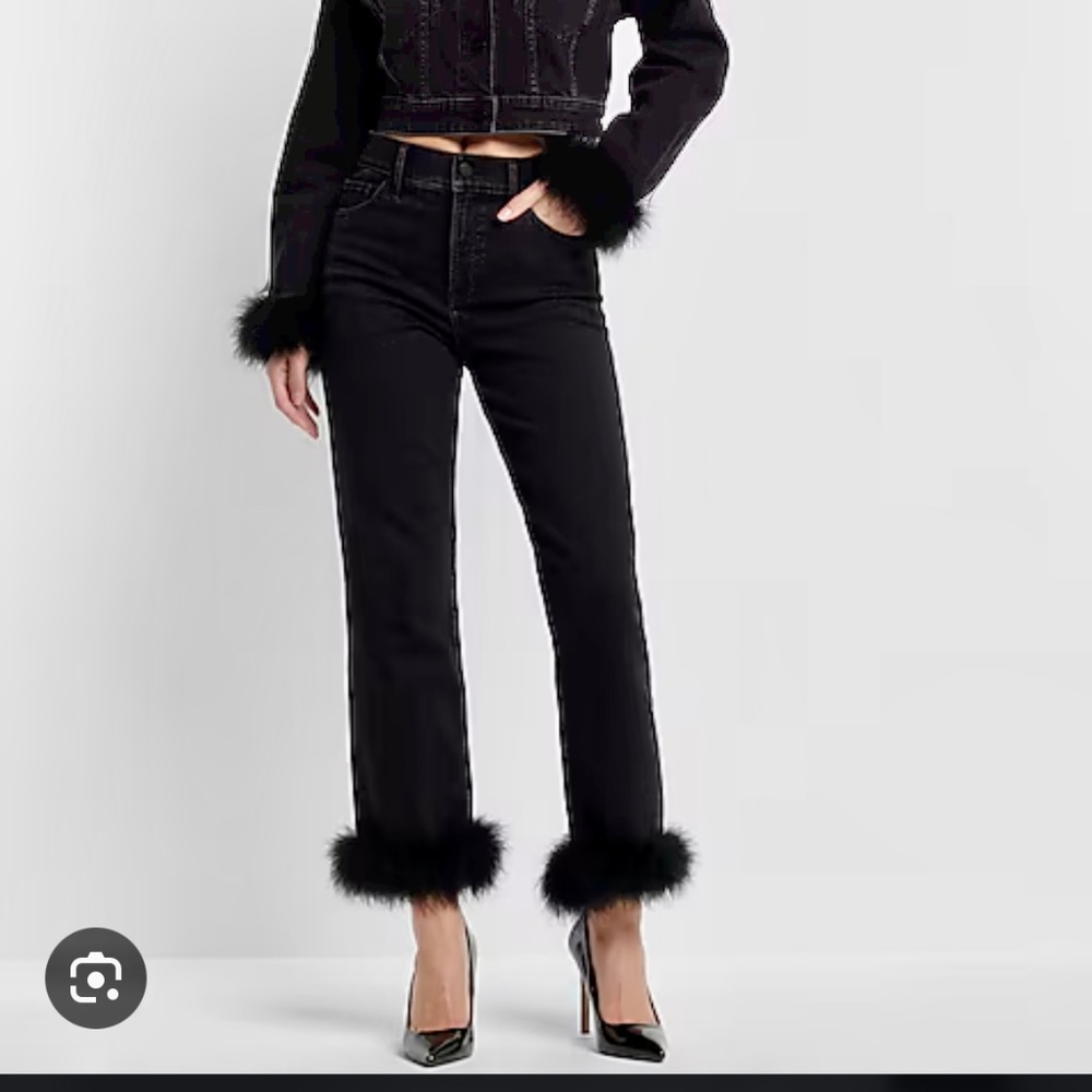Express Black Jeans with Fur Hem